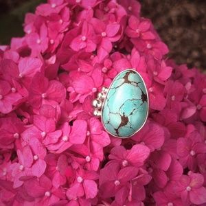 Genuine Turquoise Ring in Sterling Silver - Handmade